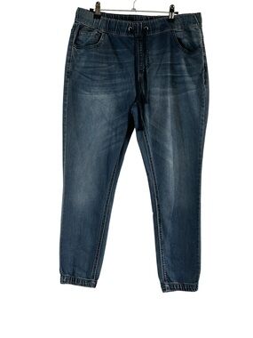 Women’s Pull-On Denim Jogger Jeans Size 14 Blue Stretch Drawstring Casual
